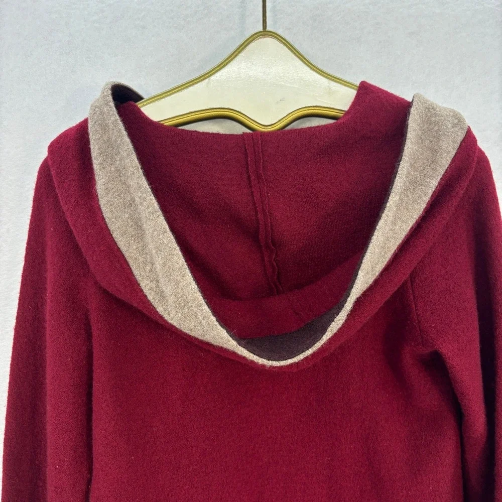 Anthropologie Colorblock‎ Wool Jacket XS Red Hooded Wrap Cardigan Coat